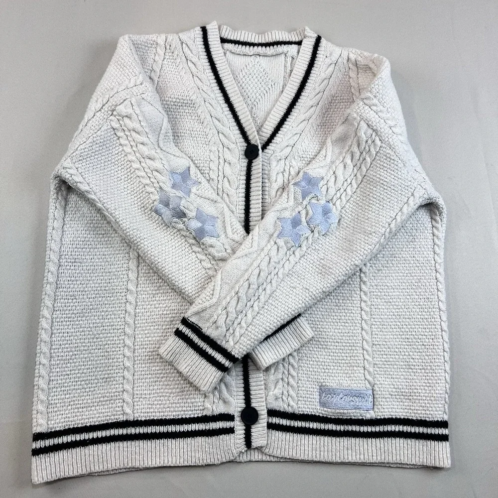 Taylor Swift Folklore 2020 The Cardigan Sweater Cable Knit Stars Beige MD/LG